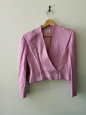 Vintage 1980s Pink Cropped Double-Breasted Women's Jacket by Betty Hanson
